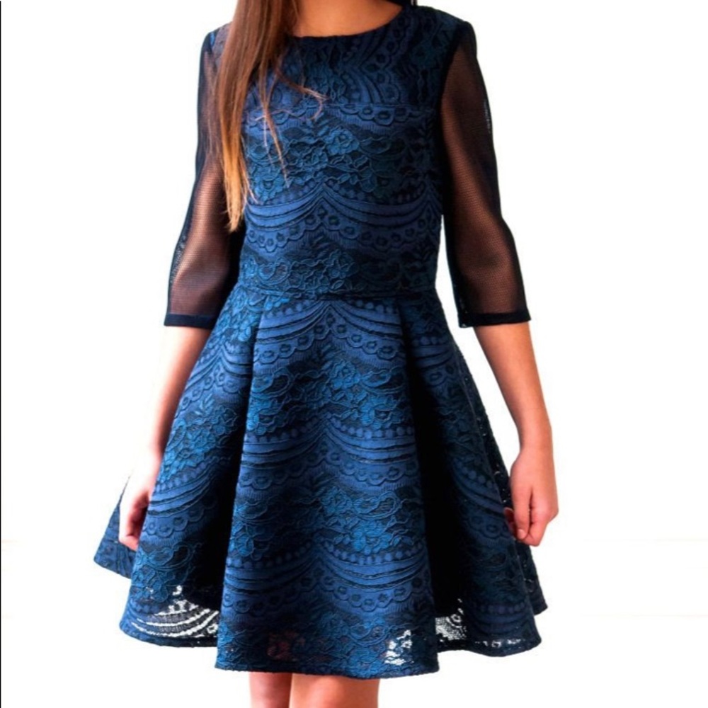New With Tags David Charles Navy Lace Long Sleeve Dress